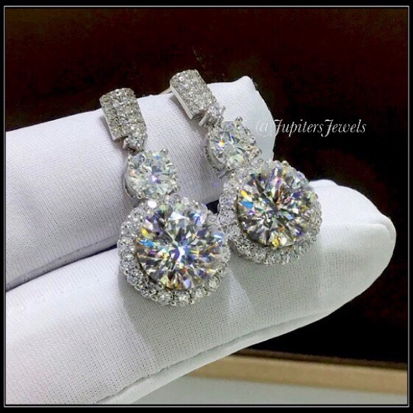 NEW 6CT SIMULATED DIAMOND HALO 14K WHITE GOLD PLATINUM EARRINGS - Picture 3 of 5